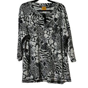 Ruby Rd women’s size XL  black white print faux tie long sleeve top
